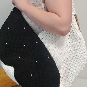 Stylish Black and White Crochet Tote Bag
